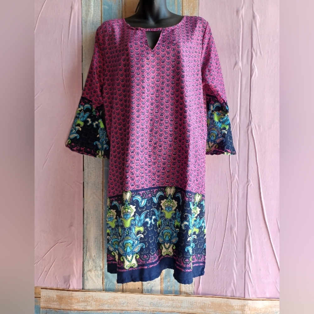 Floral Patterned Dress with Bell Sleeves.     5th & LOVE